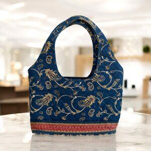 AMERICANA BY SHARIF Blue Floral Fabric Bucket Bag